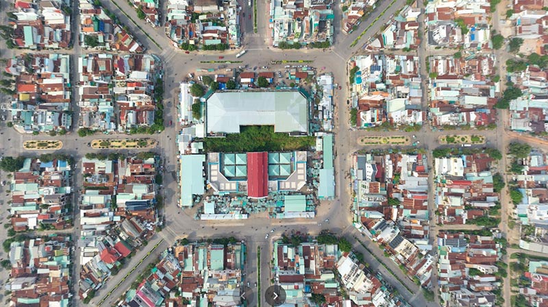 Toàn cảnh chợ Long Hoa từ trên cao